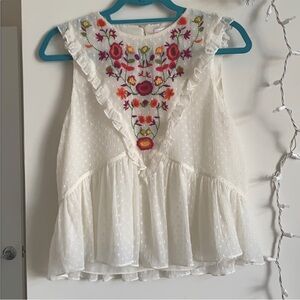 Zara ruffle floral embroidered blouse